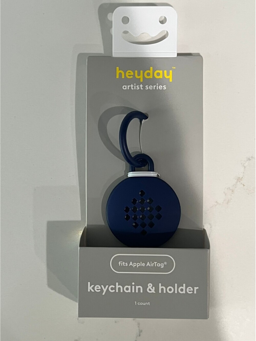 NWT Heyday Artist Series Apple AirTag Keychain & Holder Navy Blue Carabiner Clip